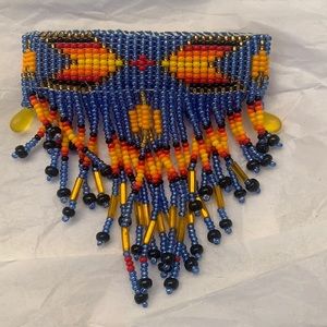 Native Beaded Barrette Blue and Orange